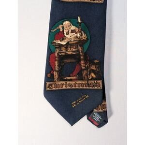 VTG Norman Rockwell Christmas Necktie Santa Blue Holiday Mens Novelty Tie